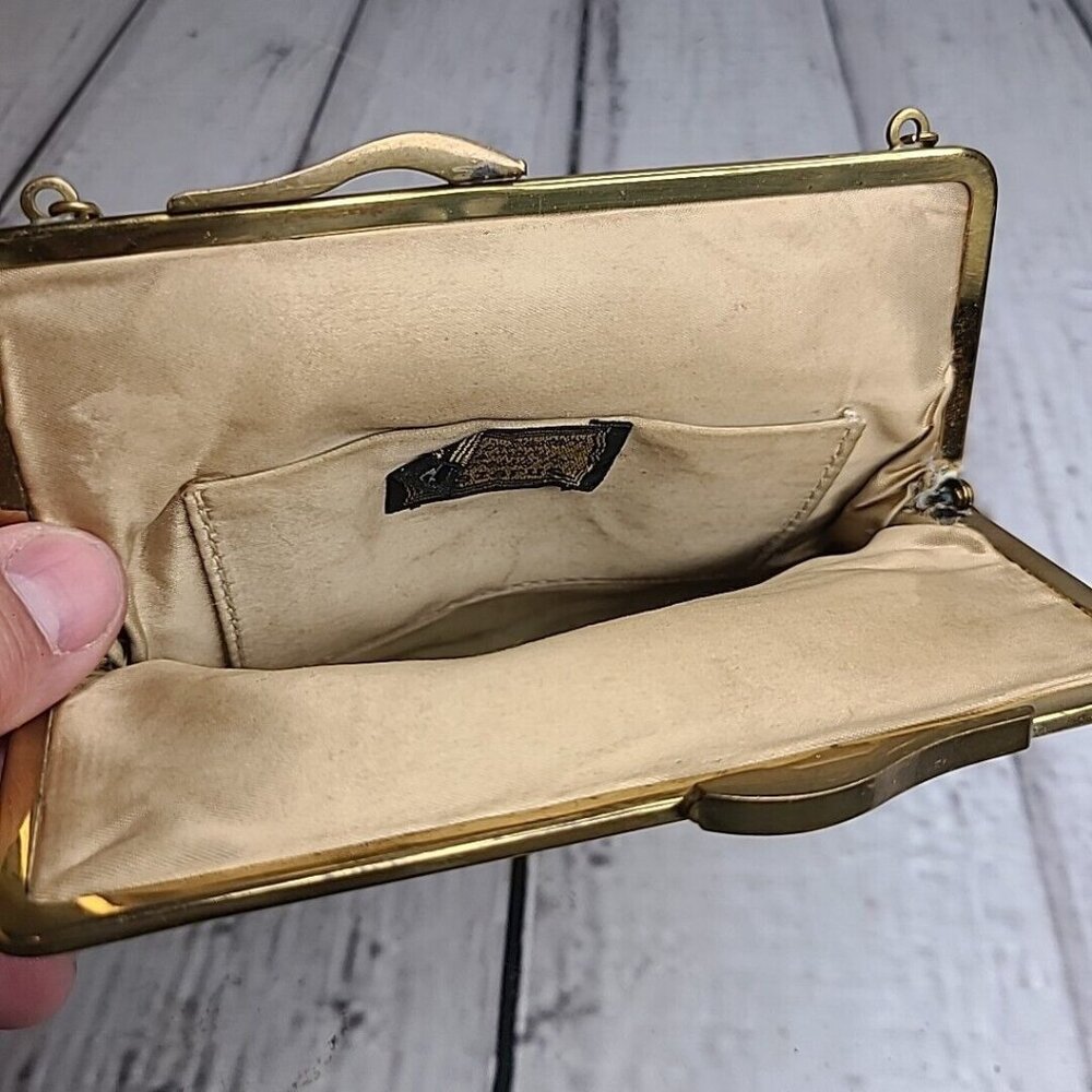 Vintage Lord & Taylor Small Clutch, Tapestry Handbag w/ Metal Golden Chain - Picture 5 of 10